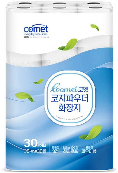 코멧 코지 파우더 도톰한 3겹 화장지 30m, 30롤, 1개