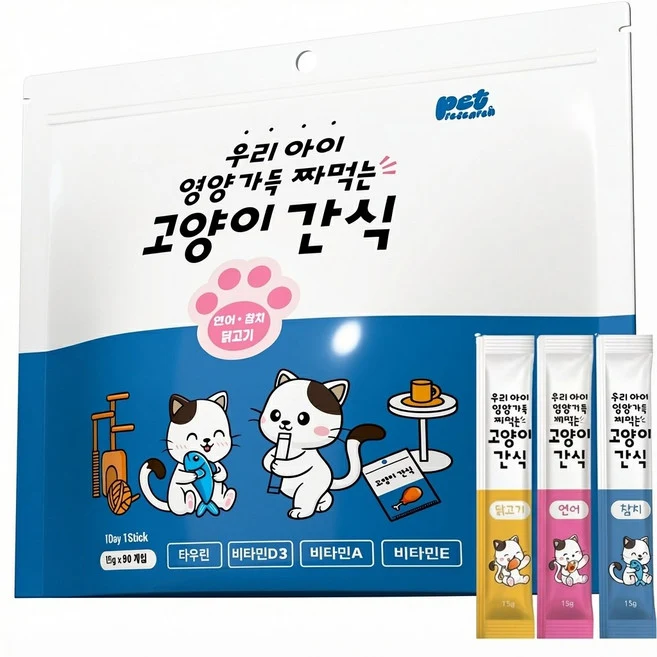펫리서치 짜먹는 츄 15g × 90개 펫리서치 짜먹는 고양이 간식 츄