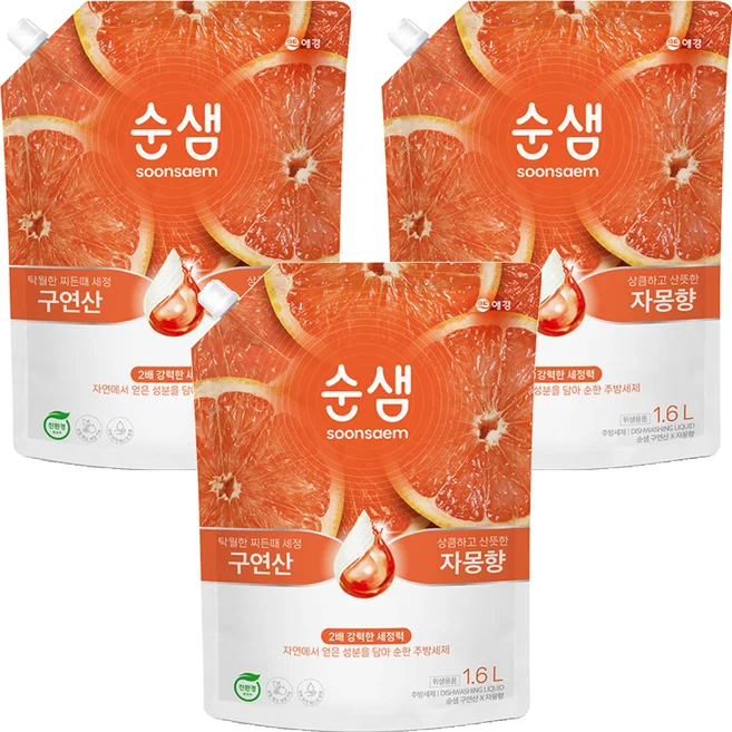 순샘 구연산자몽 리필 1.6L 3개 순샘 구연산 자몽