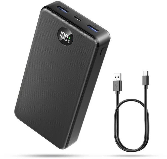 고속충전 대용량 보조배터리 30000mAh PD 22.5W QC3.0 잔량표시 멀티단자 + 20W C타입 케이블, black, P1