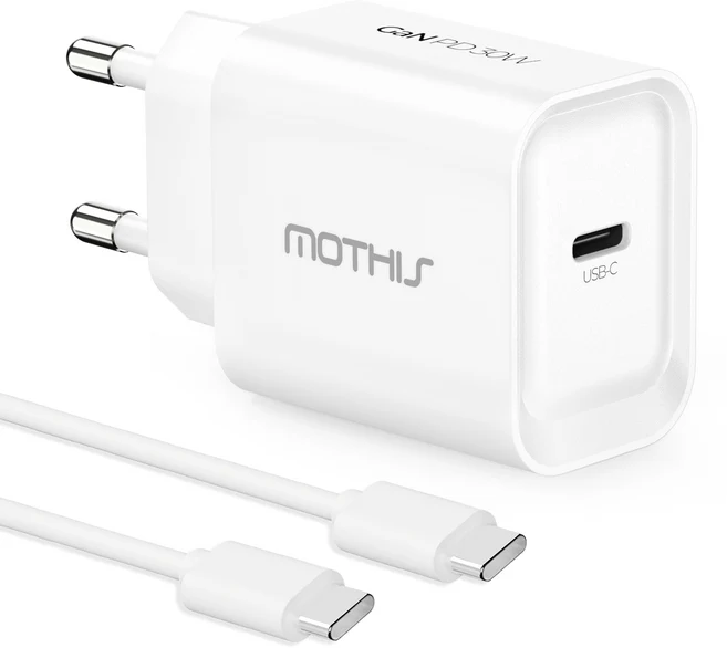 모디스 30W GaN PD 3.0 PPS 초고속 충전기 어댑터 + C to C 초고속 케이블 1.2m 세트, 화이트, 1세트