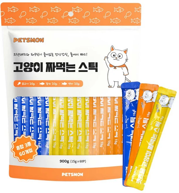 펫츠몬 짜먹는 스틱 900g 60P 펫츠몬 고양이 짜먹는 스틱 60P