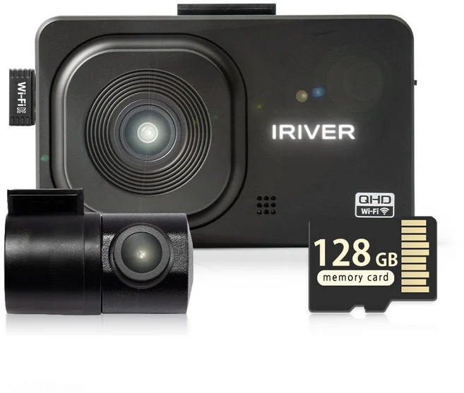 아이리버 2채널 QHD+FHD 초고화질 블랙박스 QF2 WiFi 스마트폰 연동지원, 128GB, WiFi 동글이 + GPS안테나 + 무료출장장착권